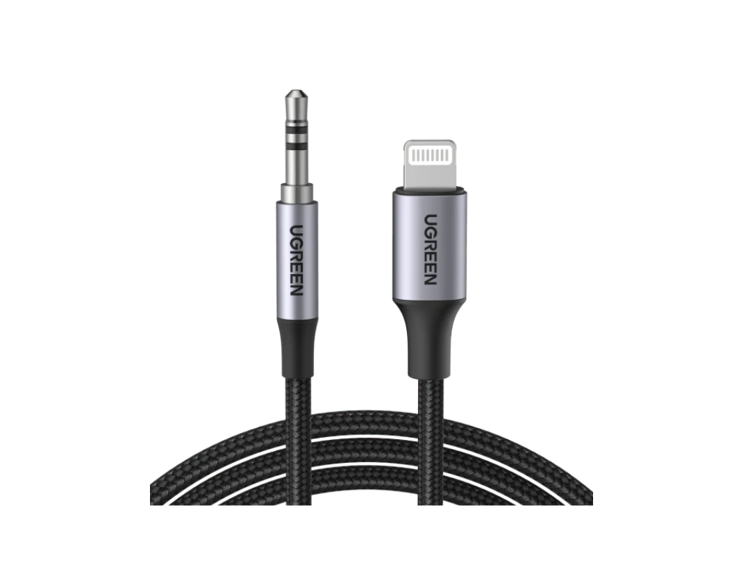 كابل Lightning إلى Aux مقاس 3.5 مم مضفر من uGreen MFI (معتمد من Apple) بطول 1 متر (أسود) US315-70509 كابل Lightning إلى Aux مقاس 3.5 مم مضفر من uGreen MFI (معتمد من Apple) بطول 1 متر (أسود) US315-70509
